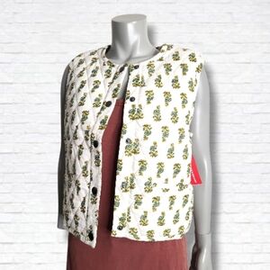 Lucky Brand Off White Printed Quilt Vest In Gardenia Print Size M NWT